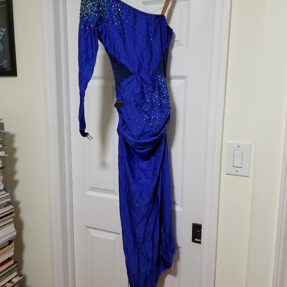 Blue One Sleeve Latin Rhythm Competition Dress sizes 8 10 - Picture 5 of 14